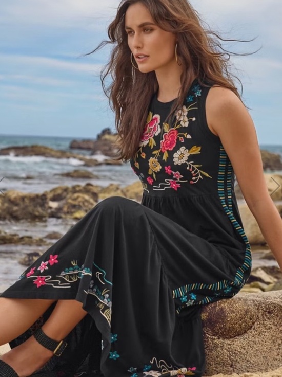 Johnny Was Dresses & Skirts - Johnny Was Black Embroidered Floral Maxi Dress XS
